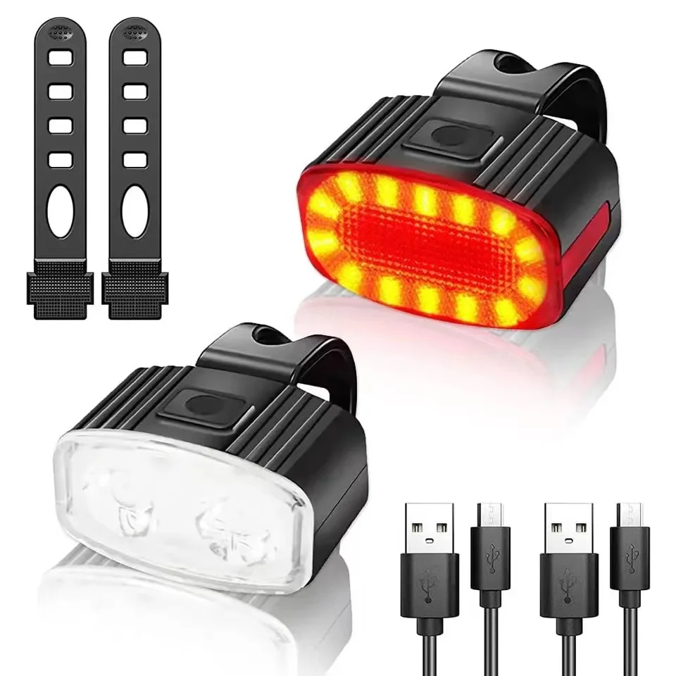

AT New Bicycle Light Set Rear Riding LED Taillight USB Rechargeable Headlight Cycling Safety Warning Bike Lamp