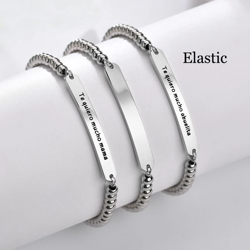 

Energinox Blank Plate Engravable Stainless Steel Elastic Id Bracelet For Women