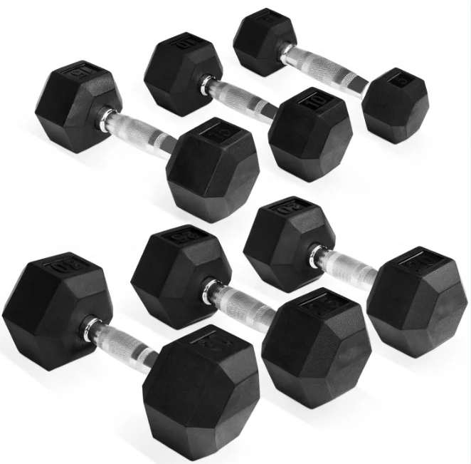 

5-50LB hex dumbbell gym Equipment fixed rubber dumbbell, Black