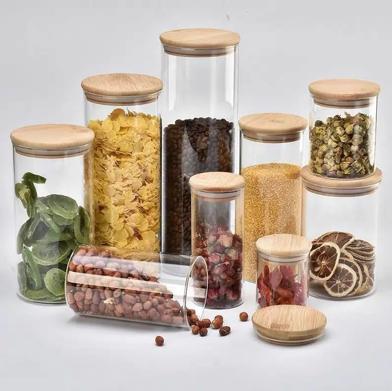 

High borisilicate glass Round Storage Jar with bamboo lid