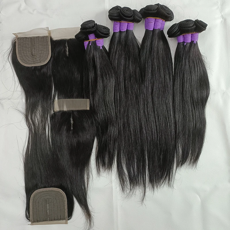 

Letsfly straight hair bundles with closure 8A silky Straight with Top Closure 4 Set Head 50g/pcs Hair