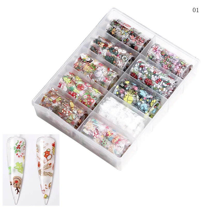 

Misscheering Laser Paper 10pcs/sbox Halloween Christmas Gift Skull Nail Art Transfer Foil Wraps Paper Stickers with Nail Files