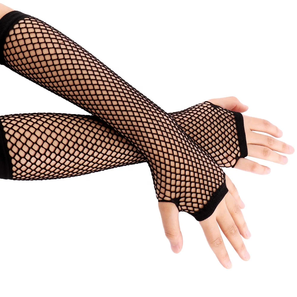 

QY New Fashion Neon Fishnet Fingerless Long Gloves Leg Arm Cuff Party Wear Fancy Dress For Womens Sexy Beautiful Arm Warmer, Picture