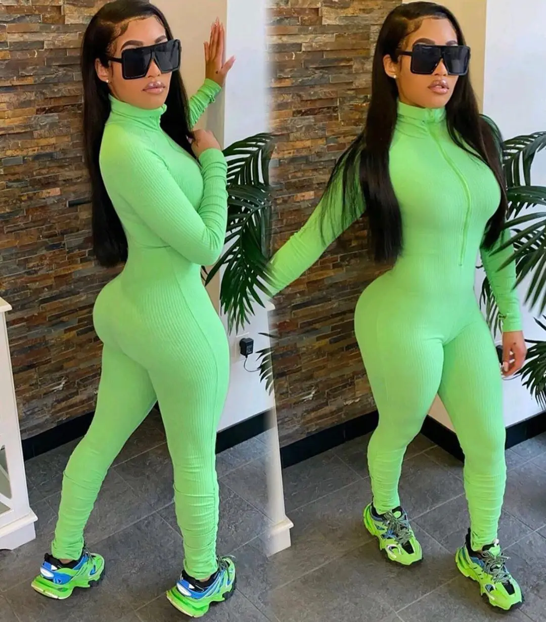 

2021 women's fitness sports suit sports long sleeve fitness zipper Jumpsuit fitness jogging suit