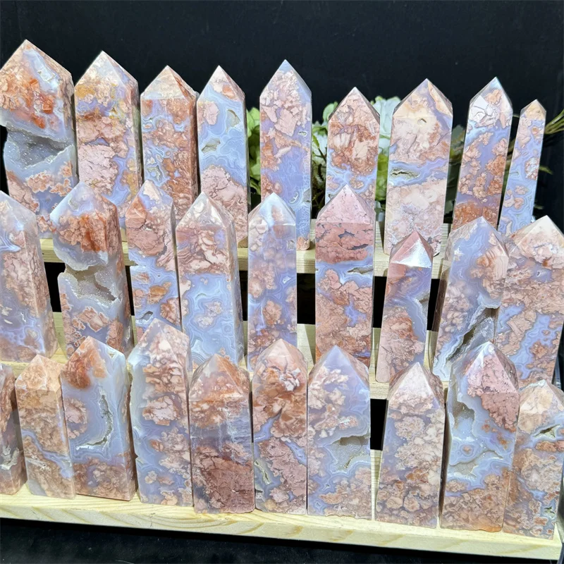 Natural Wholesale Price Crystal Tower Petal Agate Tower Pink Agate Obelisk for Healing
