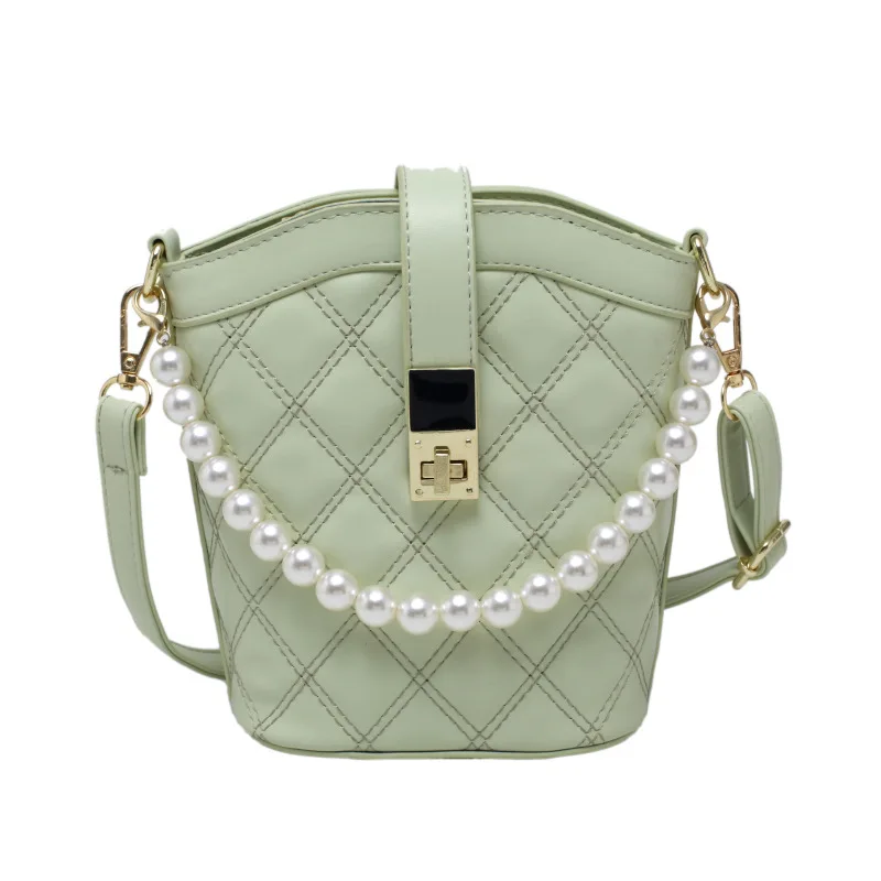 

Wholesale Fashion Diamond Lattice Bucket Women Handbag Pearl Handle Purses Latest Ladies Sling Crossbody Single Shoulder Bags, Black,yellow,green,white