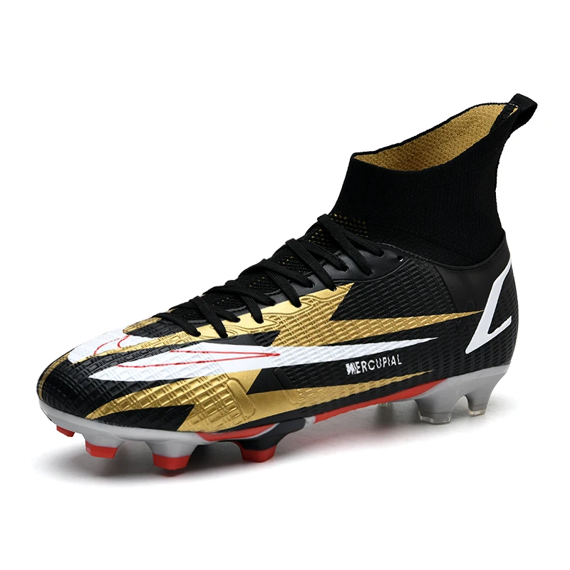 

Manufacture customized and cheap high top firm ground FG football shoes, male and female couple style football shoes