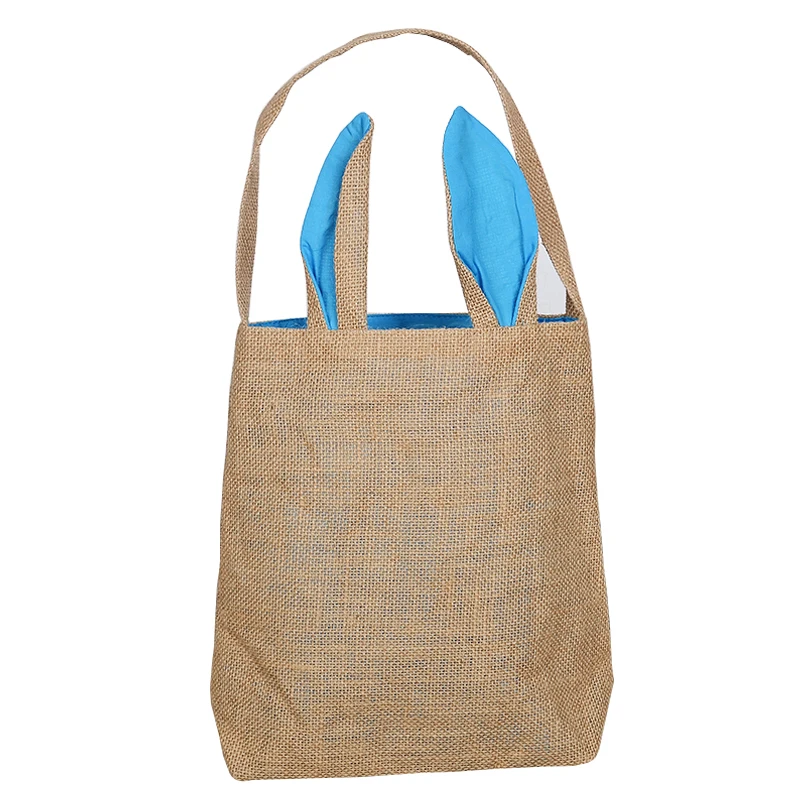 

2024 Popular Tote Jute Easter Party Favors Bag Plain Design Basket for kids T19 blue bunnies