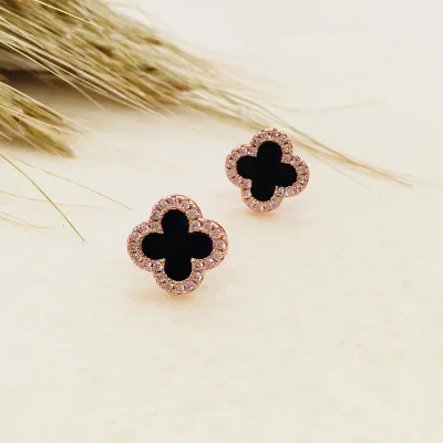 

Korea Fashion Luxury Lucky four - leaf clover Stud Earring Simple Cute Copper Rose Gold Ear Stud for Women Jewelry, Colorful