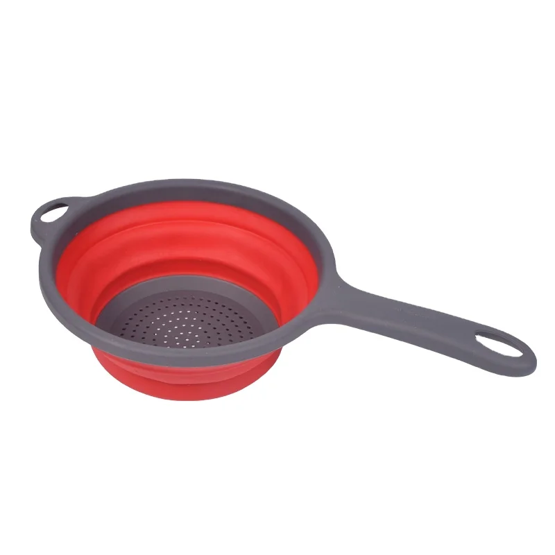 

Hot Selling Silicone Colander Fruit Vegetable Washing Basket Collapsible Colander Strainer with Handle, Red