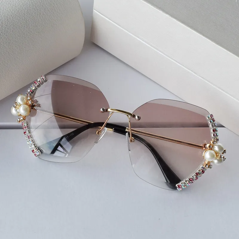 

Manufacturers custom colors oversized rimless diamond sunglasses for men and women