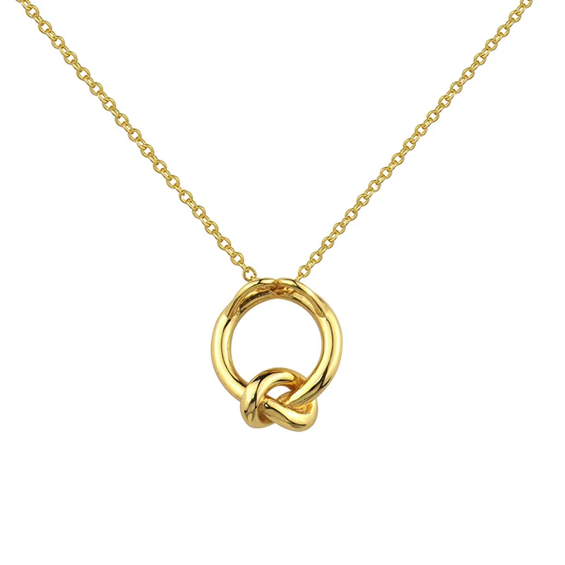 

2021 New Arrivals Minimalist 18k Gold Plating Geometric Circle Pendant Necklace Knotted Circle Necklace for women