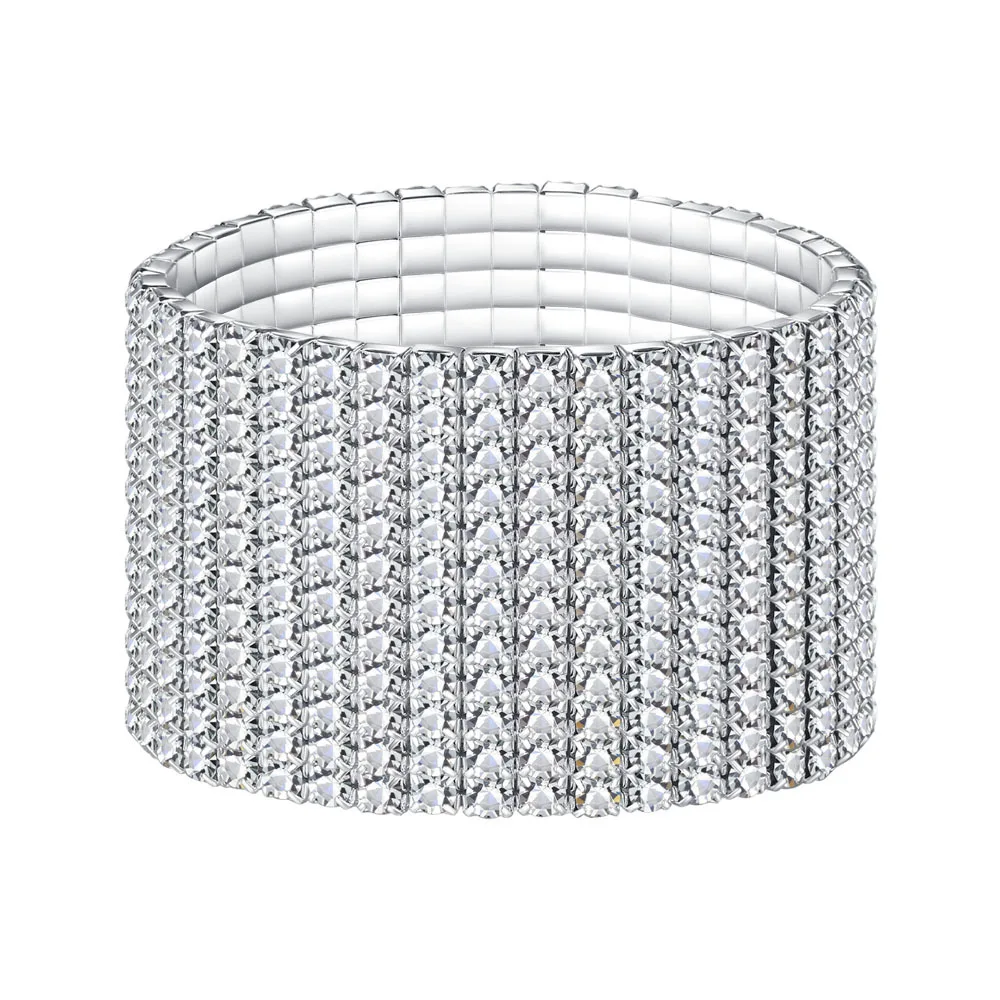 

1 2 3 4 5 6 7 8 9 10 11 12 Rows Crystal Stretch Rhinestone Bracelet for Bridal