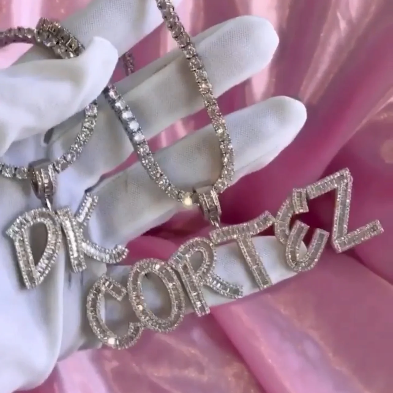 

wholesale Bling Hot Selling Custom Baguette 14K Real Gold Diamond cz Double Layer Letter Name Necklace, Picture
