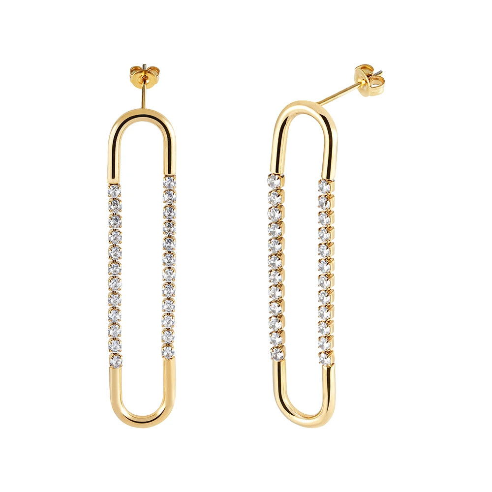 

Fashion Oversized Stainless Steel Gold Plated Diamond Les Boucles D'oreilles Acier Inoxydable Zircon Earrings