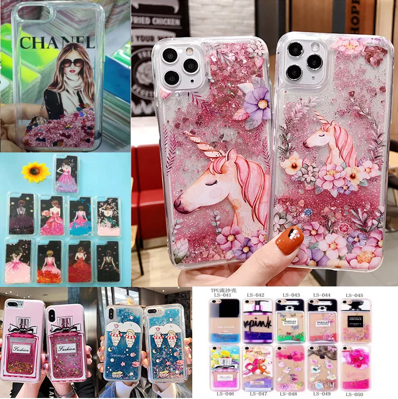 

2021 new Soft Cover Floral Unicorn Flamingo Glitter Water Liquid Phone Case For OPPO R17 R15 Pro R15X A3 F3 F1 Plus, Transparent