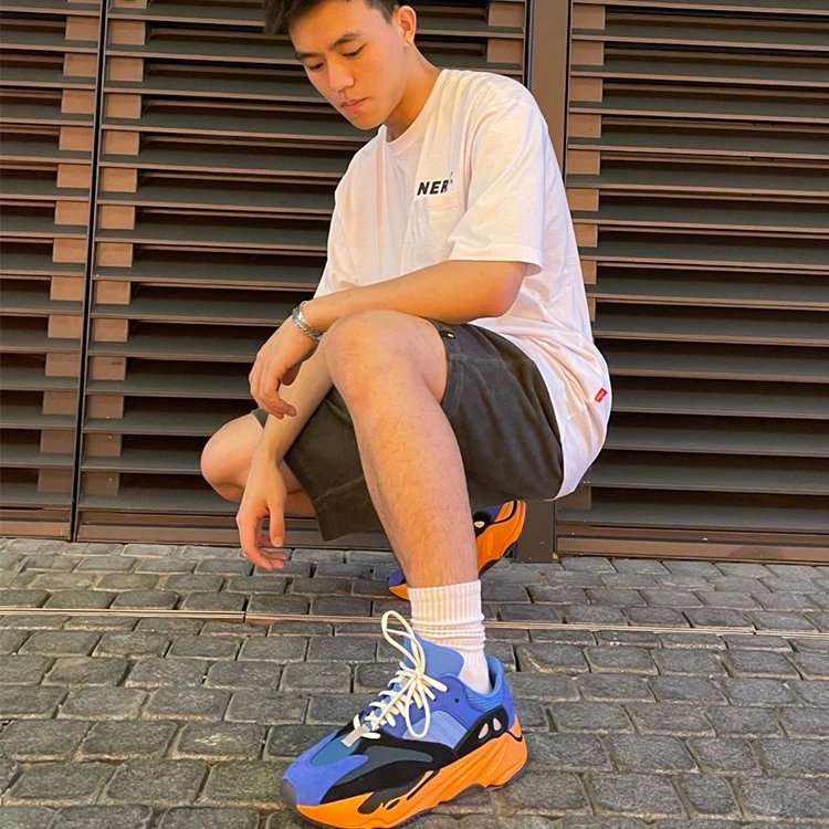 

high top stock sport running Yeezy 700 Bright Blue Sun Enflame-Amber Sneaker shoes with logo, Customer's request