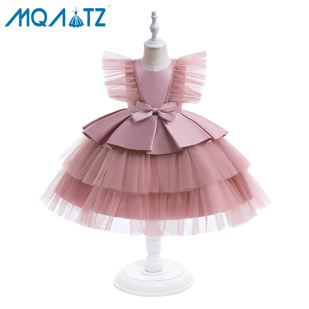 

MQATZ Lovely Bow for 8 year flower girl princess green dress with Embroidery puffy party kids dress L5385
