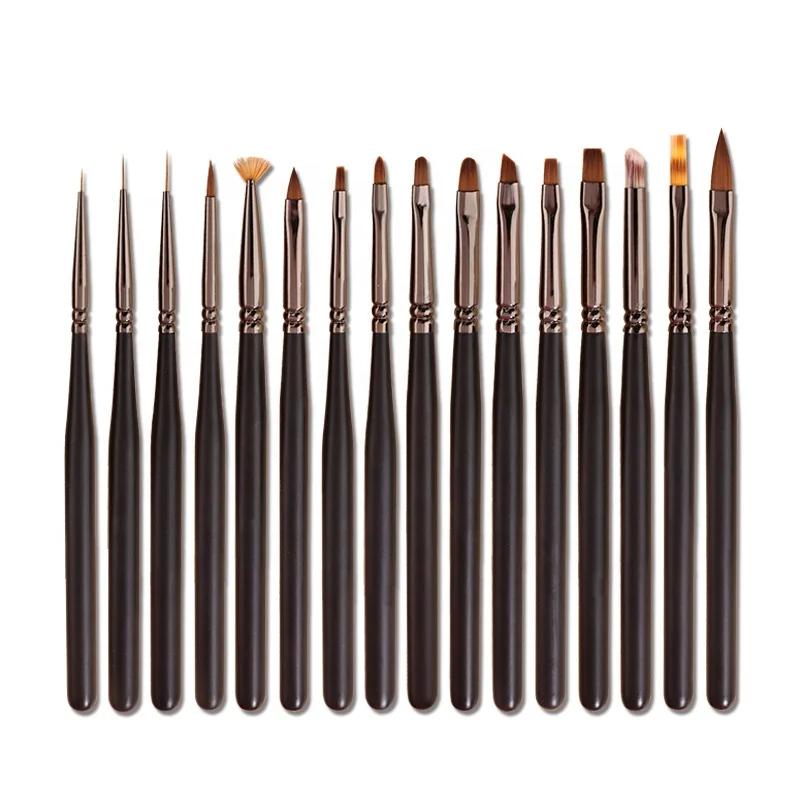 

Aokitec 16 pc black wooden handle ultra thin bulk striped liner nail art brushes with cap