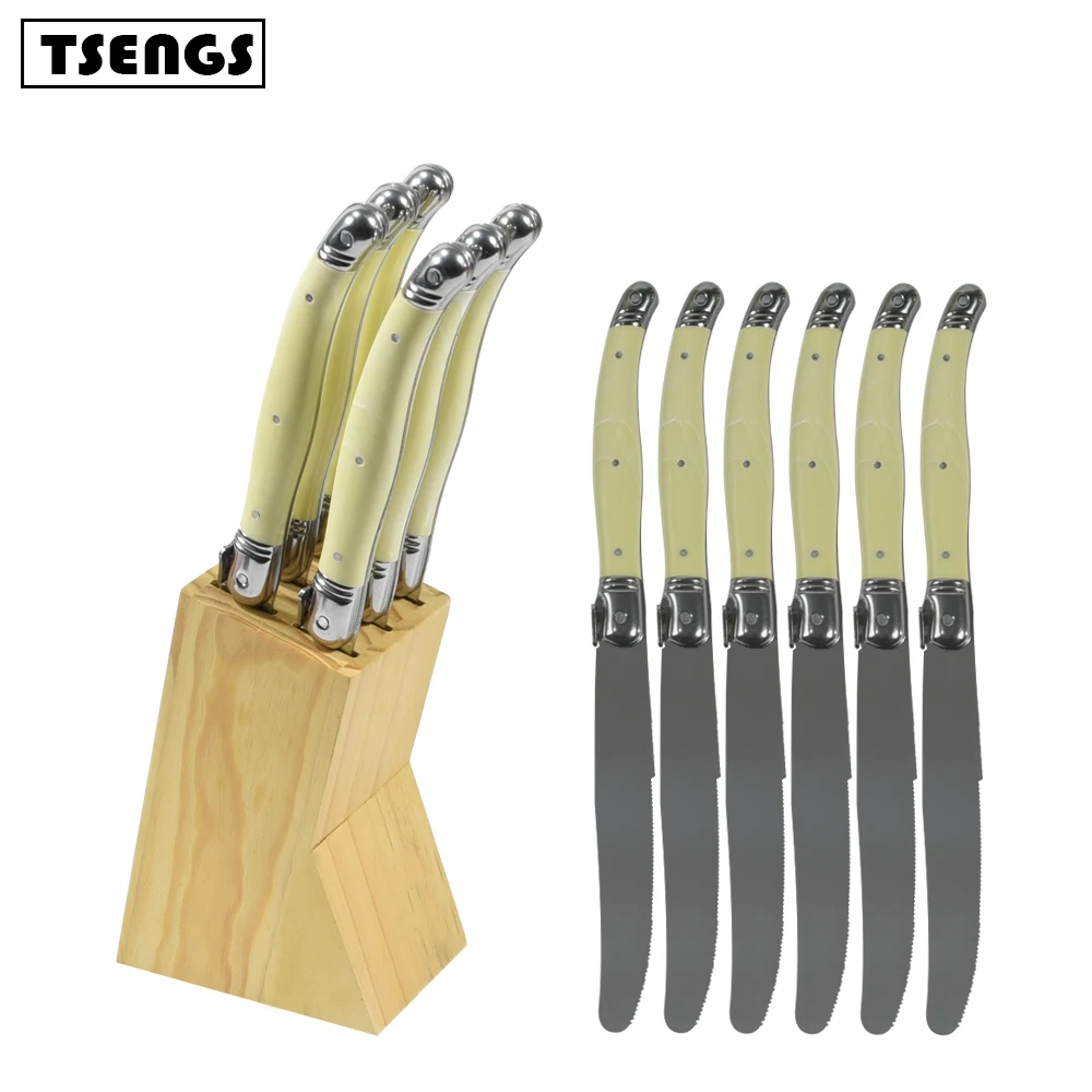 

Laguiole knife steak knife cutlery tools set with wood holder