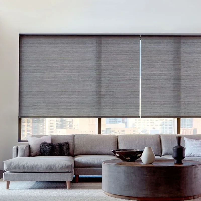 ZSTARR Outdoor Residential French Window Pinhole Technique Horizontal Fabric Pattern Plastic Electric Motor Roller Blinds Shades