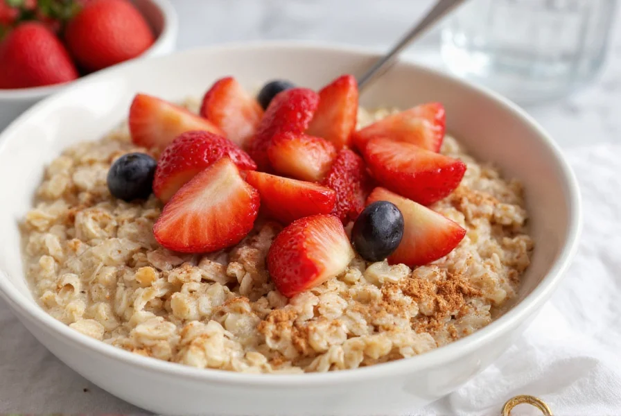 Ceylon cinnamon sprinkled on oatmeal with fresh fruit in a breakfast bowl