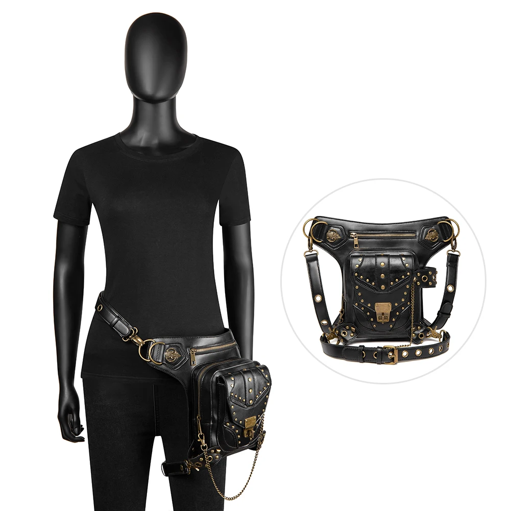 

Steampunk Vintage Rivet Bag Chain Fanny Pack backpack shoulder crossbody pockets purses waist bag