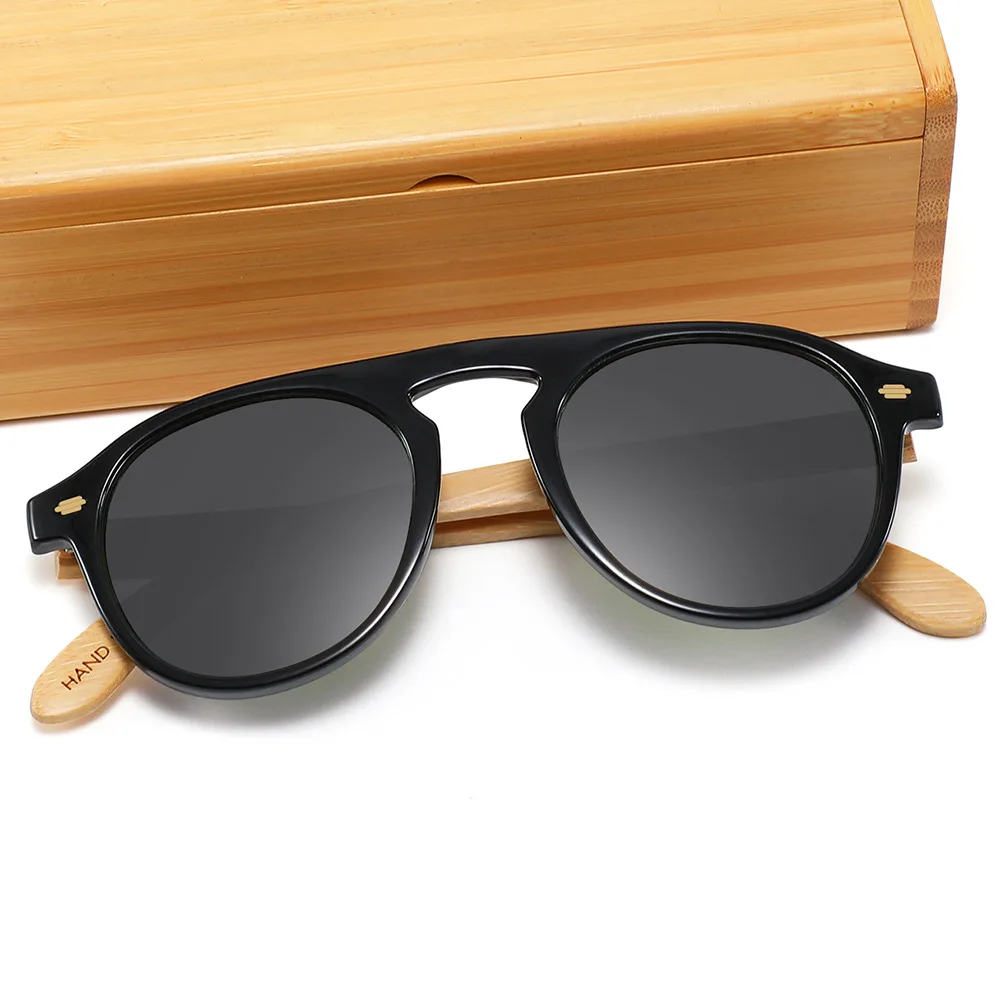 

New popular fashionable custom logo sun glasses trendy round one piece lens bamboo leg wooden sunglasses 2021, Picture shows