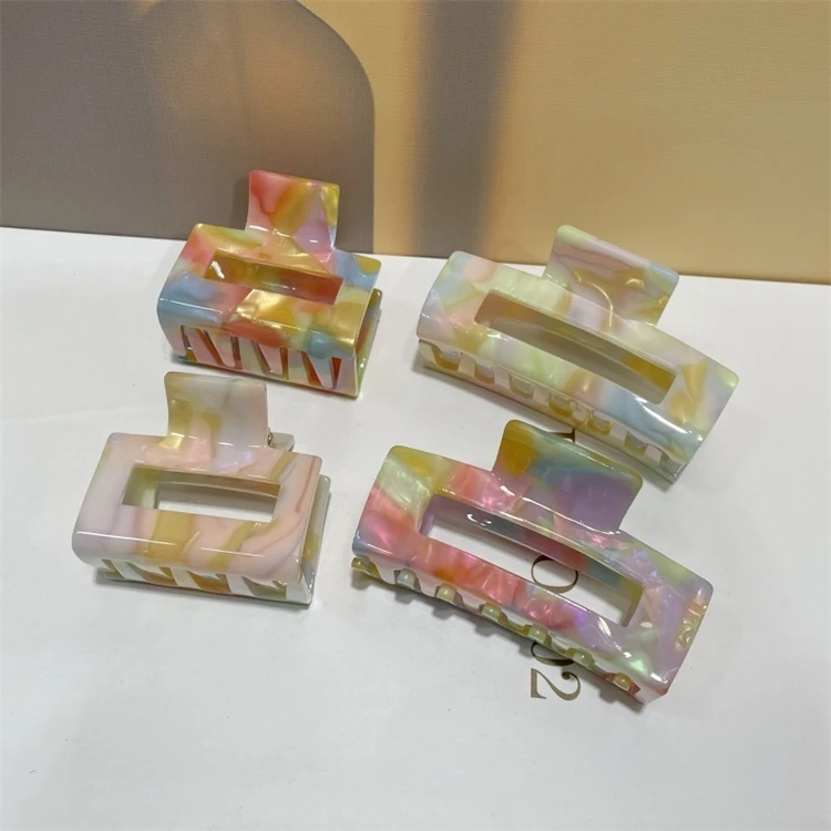 

Wholesale candy color hair claw clips summer dazzling square hair claw customize logo cellulose acetate hair clip