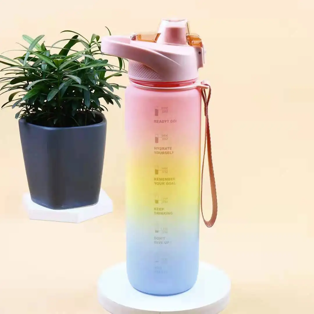 

Factory Three Colors Gradient Reusable Plastic Sports Water Bottle with Time Marker, Any color