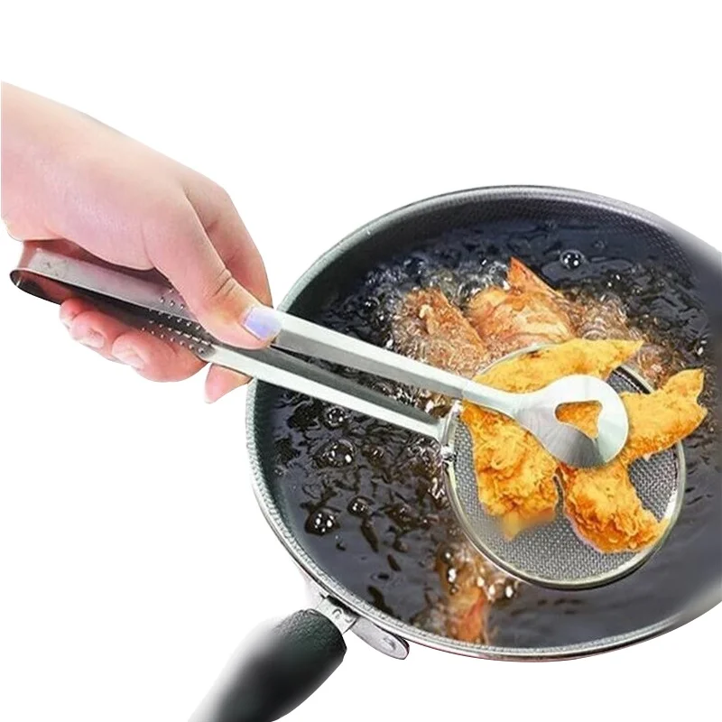 

Food Stainless Steel Strainer Kitchen Filter Mesh Spoon Fried Food Oil Strainer Clip Kitchen Tool Food Clip