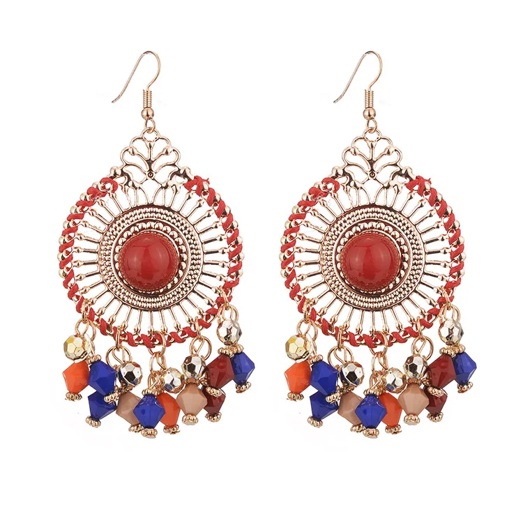 

2021Trend vintage Earrings Bohemian Exaggerated Disc Tassel Boho Seed Beaded Earrings For Women, Picture shown