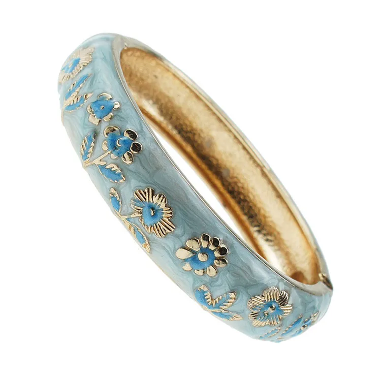 

WIIPU Cloisonne Bracelet Flower Enamel Cuff Hinge Bracelet Gilded Girl Women's Gift Jewelry