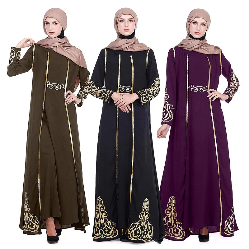 

Ladies Vintage Party Middle East Muslim Dress Turkish Two Piece Set Islamic Clothing Printed Gold Abayas For Women, As pics show