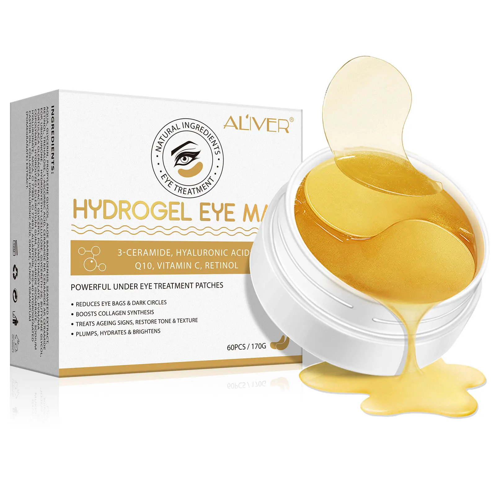 

ALIVER eye mask sheetprivate label custom wholesale moisturizer anti-wrinkle aloe vera hydrogel collagen gold eye mask