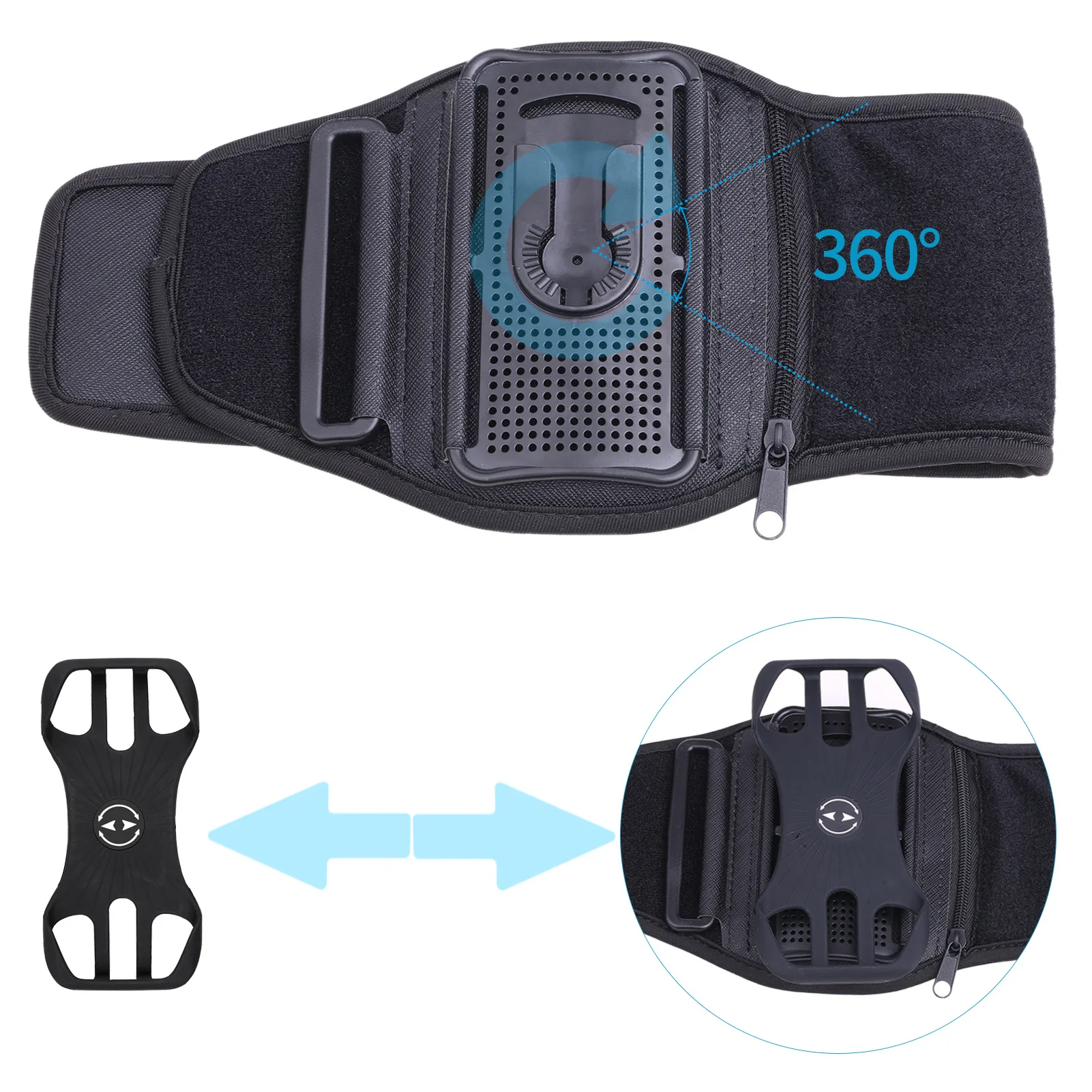 

2021 NEW Arm Band Cell Phone Holder 360 Rotation Neoprene Armband Wristband with Zipper Pocket, Black