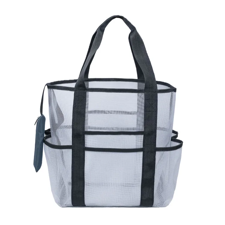 

Wholesale Large Lightweight Foldable Market Grocery Picnic Mesh Beach Tote Bag with Oversized Pockets, Black, white, green, blue