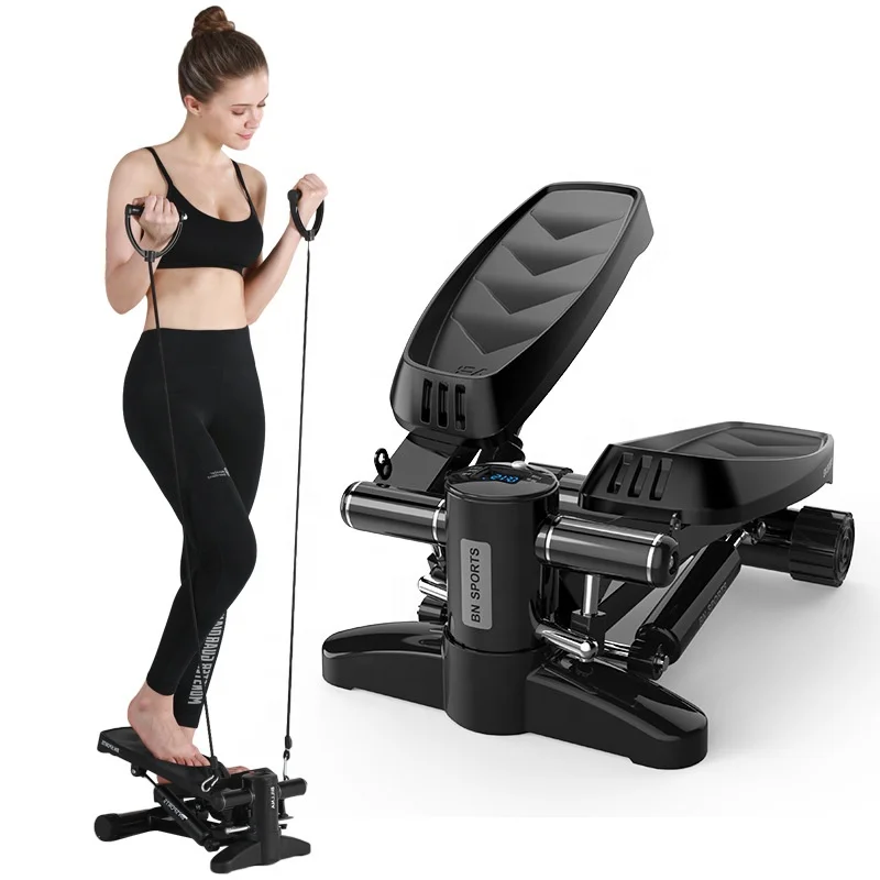 

Safety Portable No Noise Aerobic Leg Exercise Machine Durable Fitness Stair Walker Stepper with Resistance Bands, Black