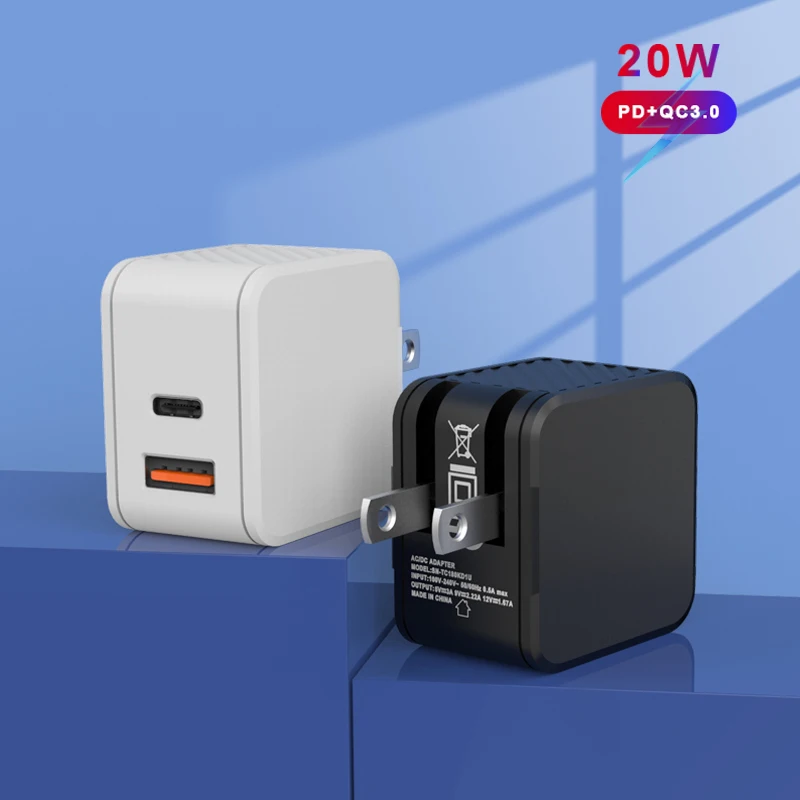 

Portable quick charger adapter type c mobile pd charger 20w, Black/white