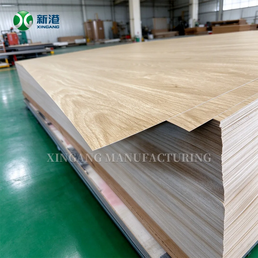 Top panel of a stack lifted to reveal the laminated plywood core edge