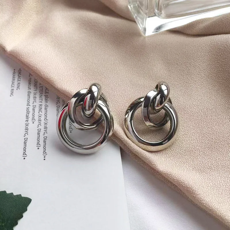 

Korean Design Silver Plated Layered Circle Earrings Metal Multi Layer Hoop Earrings For Girls