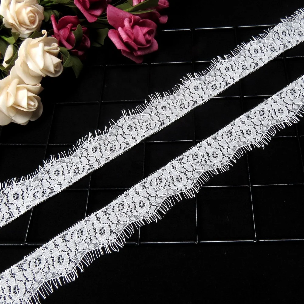 

Beautiful decorative white chantilly eyelash lace trim for garment border, Accept customized color