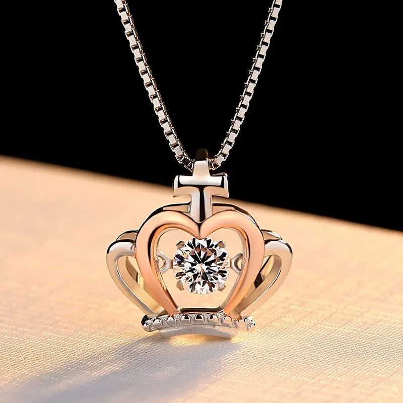 

High Quality Heart Queen Crown Pendant 925 Silver Plated Necklaces For Women Wholesale