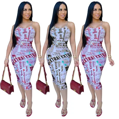 

2021 New Sling Womens Plus Size Lace-up Waist Backless Letter Print Maxi Dress, As picture shows