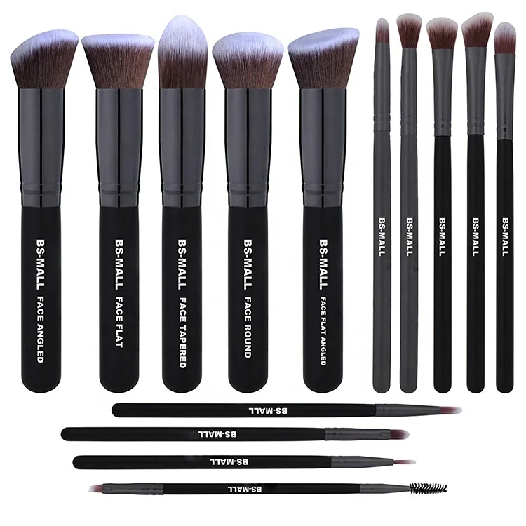 

BS-MALL Black Makeup Brush Set Private Label Low MOQ Logo 14pcs Amazon's Choice Cosmetic Makeup Brushes For Wholesale