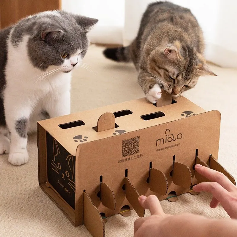 

2020 Amazon hot sale funny design eco friendly cat interactive teaser paper toy cat corrugated paper punch with owner, As photos
