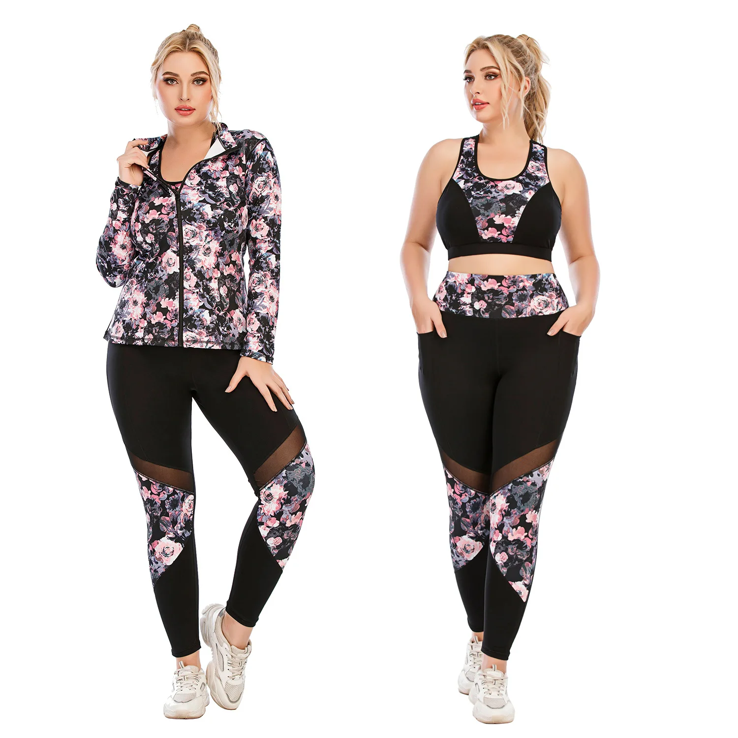 

3Pcs Seamless Plus Size Printed Yoga Set Activewear Tracksuits For Women Gym Clothes Crop Top Two Pieces Yoga Suit