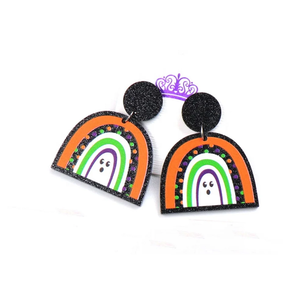 

ER1111-35mm Halloween Dangle Earrings Ghost Rainbow Holiday Earrings Glitter Acrylic Earrings