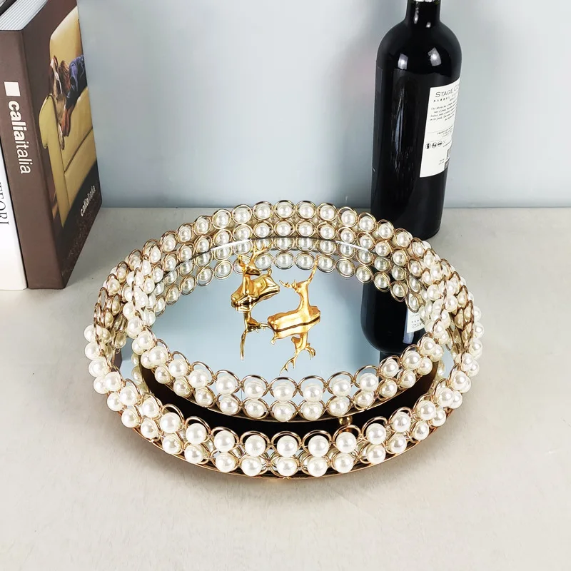 

Luxury European Style Mirror Cake Stand Party Dessert Display Tray Home Decoration Pearl Wedding Cake Stand, Gold