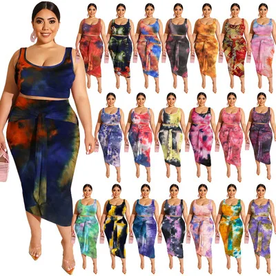 

Summer tie dyeing women two piece sets fashion women's wear plus size clothing 2 piece skirt set